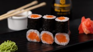 slices of salmon sushi
